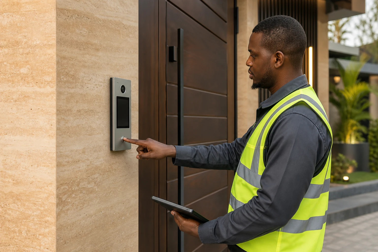 Ujax engineer commissioning a smart-building video intercom